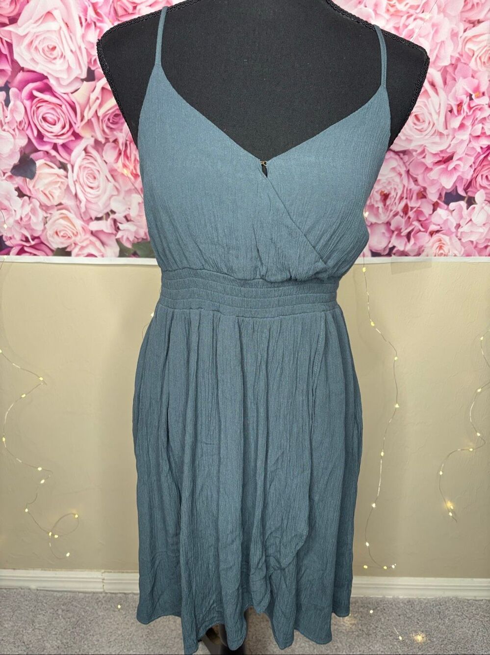 O'Neill Green Gauze Wrap Front Spaghetti Strap Sundress Size Small-161